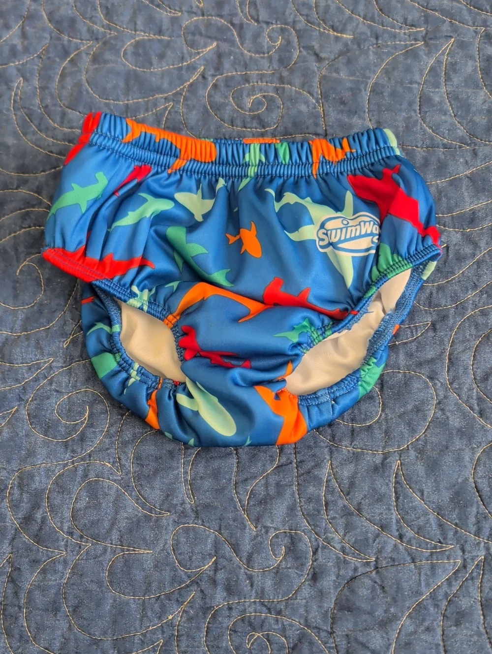 Blue Shark Print Swim Diaper Cover for Kids